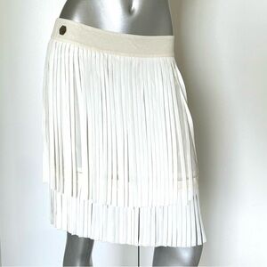 NWT! PHILIPP PLEIN White Fringed Silk Skirt, Size M
